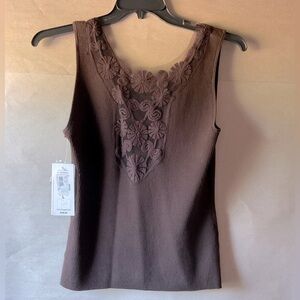 Peter Nygard Brown Floral Lace Tank Top. NWT Knit. Size L.